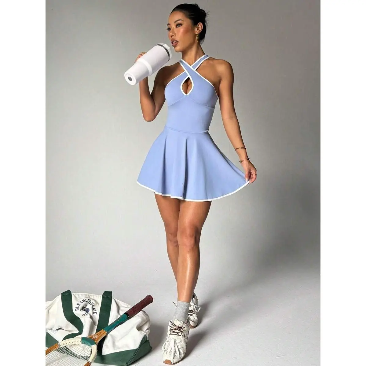 Sport Studio Women's Sexy Hollow Criss-Cross Sports Dress, See-Through Net Tennis Dress With Shorts, Elastic And Comfortable Sports Dress, Contrast Color Trim - TikTok Shop Sport Studio Women's Sexy Hollow Criss-Cross Sports Dress, See-Through Net Tennis Dress With Shorts, Elastic And Comfortable Sports Dress, Contrast Color Trim - TikTok Shop