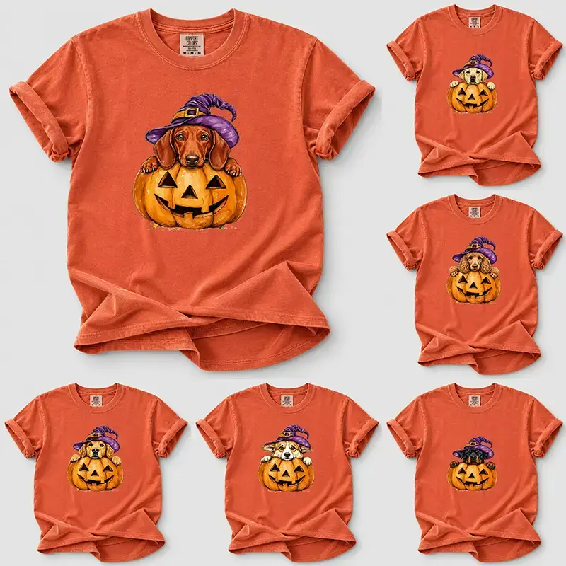 Comfort Colors Custom Dog Halloween T-Shirt, Pumpkin Dog Graphic Tee, Dog Mom and Dog Lover Gift, Spooky Season Shirt, Pet Lover Fall Tee, Yam Color
