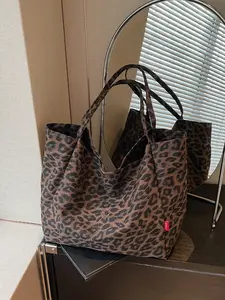 Women's New Large Capacity Leopard Print Letter Design Tote Bag, Handheld Shoulder Bag for Work and Daily Use, Stylish and Practical