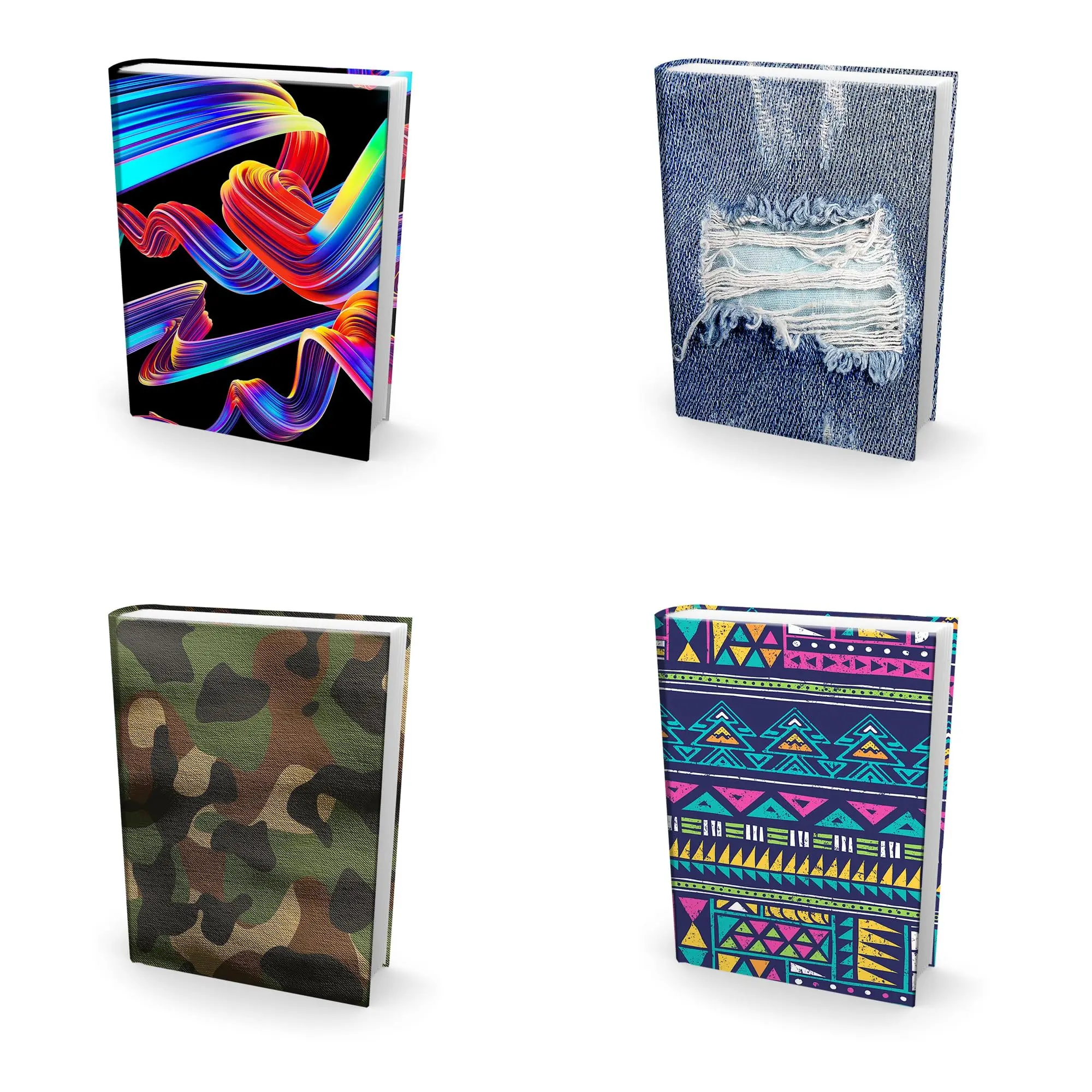 Easy Apply  Reusable Book Covers 4 Pk. 9x11 Textbook Jackets For To School. Stretchable Fit Large Hardcover Books. Fun Washable Designs And Teens