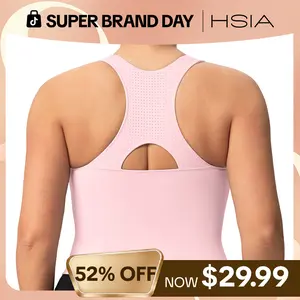 HSIA SoftBreeze Wirefree Lightly Padded Medium Support Breathable Sports Bra - Gym Workout Wear, Gymclothes - Racerback Longline Tank Top or Criss Cross Back Crop Top for 32D, 40DDD (Yoga, Gym Use)