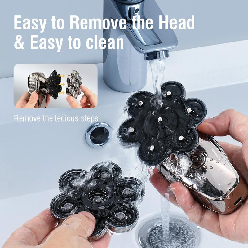 MISAM Pro Max 7,500 RPM 7D Magnetic Head Shaver for Bald Men IPX7 Waterproof Quick Charge Grooming Kit 6-in-1 LED Display Type-C Rechargeable Easy-Clean Detachable Heads