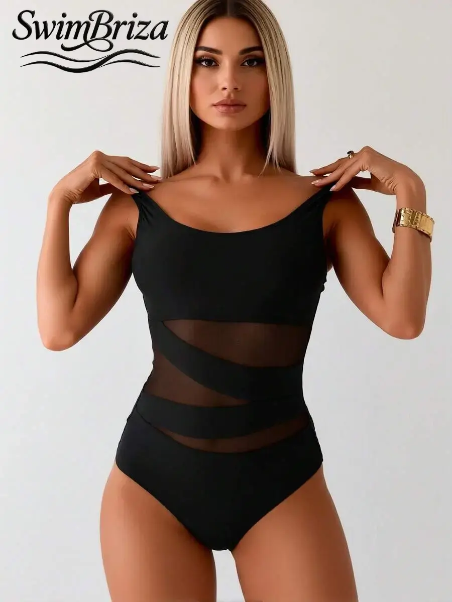 Briza｜Mesh One Piece Swimsuit For Women In Solid Black, One Piece Bathing Suit Fancy For Women'S Swimsuits, Swimsuits For Women And Bathing Suits For Women, Vacation Swimwear For Women, Bathing Suits For The Summer With Beach Confidence