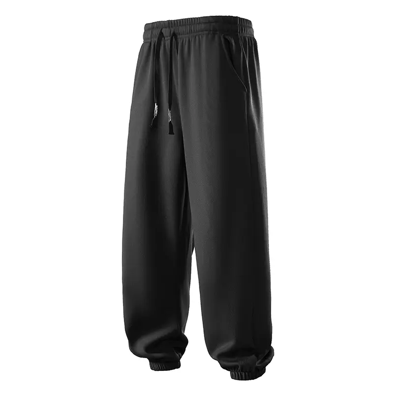 Vintage Americana Black Joggers for Men | Premium 100% Cotton Cinch Bottom Sweatpants | Loose Baggy Fit Streetwear Trousers