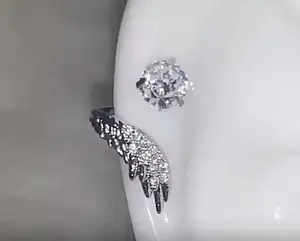 Y2K Silver Wing Rhinestone Ear Stud – 316L Stainless Steel Cartilage Earring