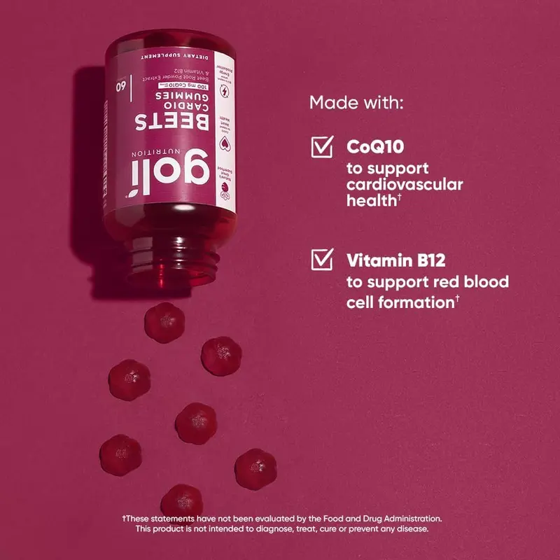 Goli Beets Cardio Gummy - Beet Root Extract & 100mg CoQ10, Gluten-Free, Vegan, Non-GMO, and Gelatin-Free. Nature's Great Superfood 3