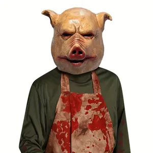 Terrified Pig Head Natural Latex Mask Animal Head Mask Bitter Expression Realistic Pig Cosplay Halloween Full Face Helmet Costume Accessory Party Props