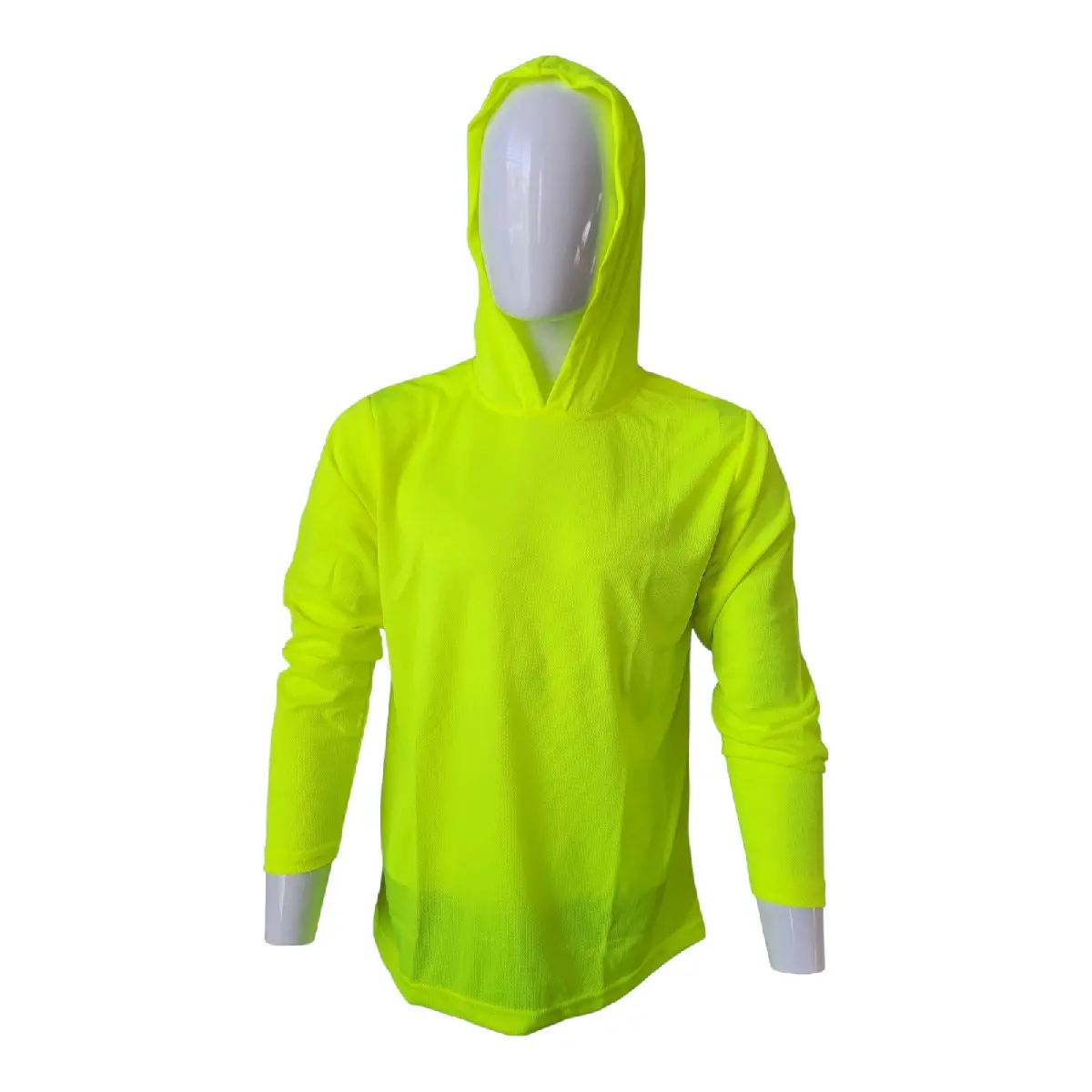 Adjustable Safety Green Polyester Mesh Long-Sleeve Hoodie Shirt - Industrial Work Clothing, Construction Gear, Safety Gear for Home Improvement