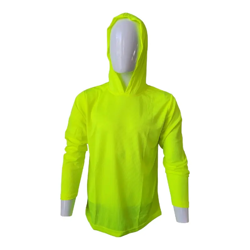 909 Durable Poly Long-Sleeve Quick-Dry Mesh Adjustable High-Vis Green Hoodie with Attached Hood - Construction Gear, Safety Equipment for Safety-Conscious Workers