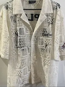 Exploit Lace Jersey - Boxy Fit Lace Button Up with Embroidered Details