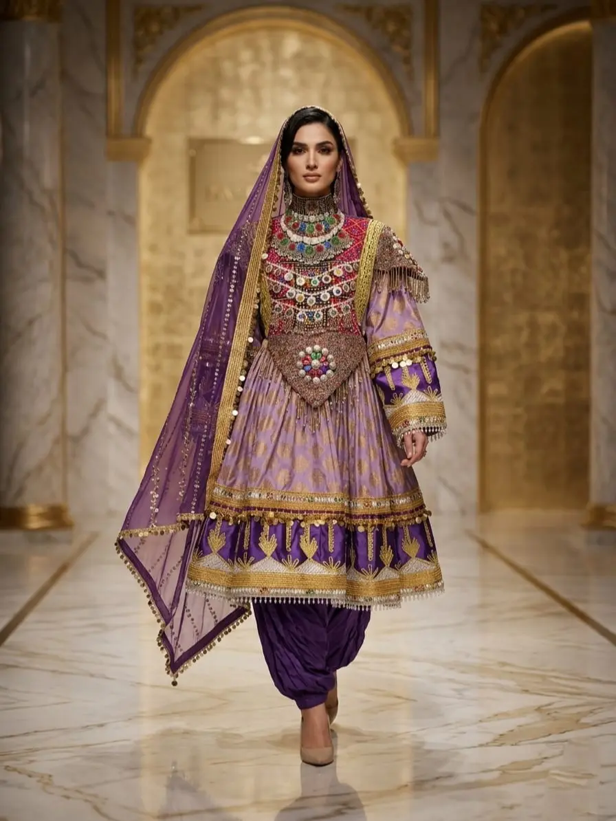 Women's Traditional Afghan Dress Set, Handmade Embroidered Ethnic Gown with Comfortable Loose Pants and Matching Scarf for Eid & Festivals, Mirror, Accessories, Style, Costumes, Embroidery, Fabric, Flared, Elegant, Fit, Lady, Multicolor