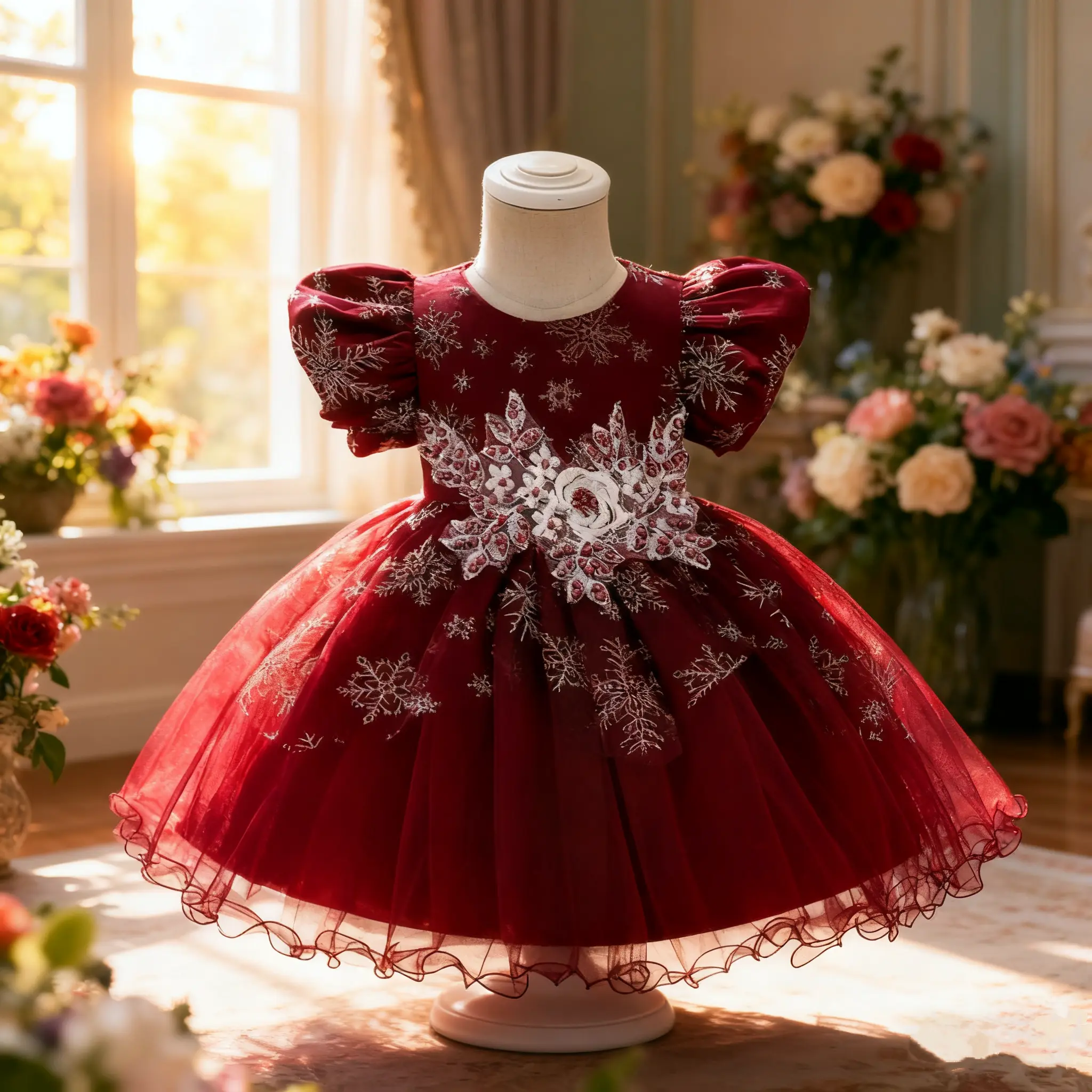 2028  0-5Yrs 1st Birthday Dress For Girls Fluffy Kids Princess Party Gown