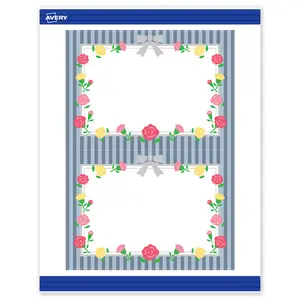 Avery® Printable Rectangle Invitation Cards, 5" x 7", Matte White, Sure Feed® Technology, Pre-printed Silver Ribbon, Roses & Blue Stripes Design Great for Weddings, Laser & Inkjet Compatible, 40 Total