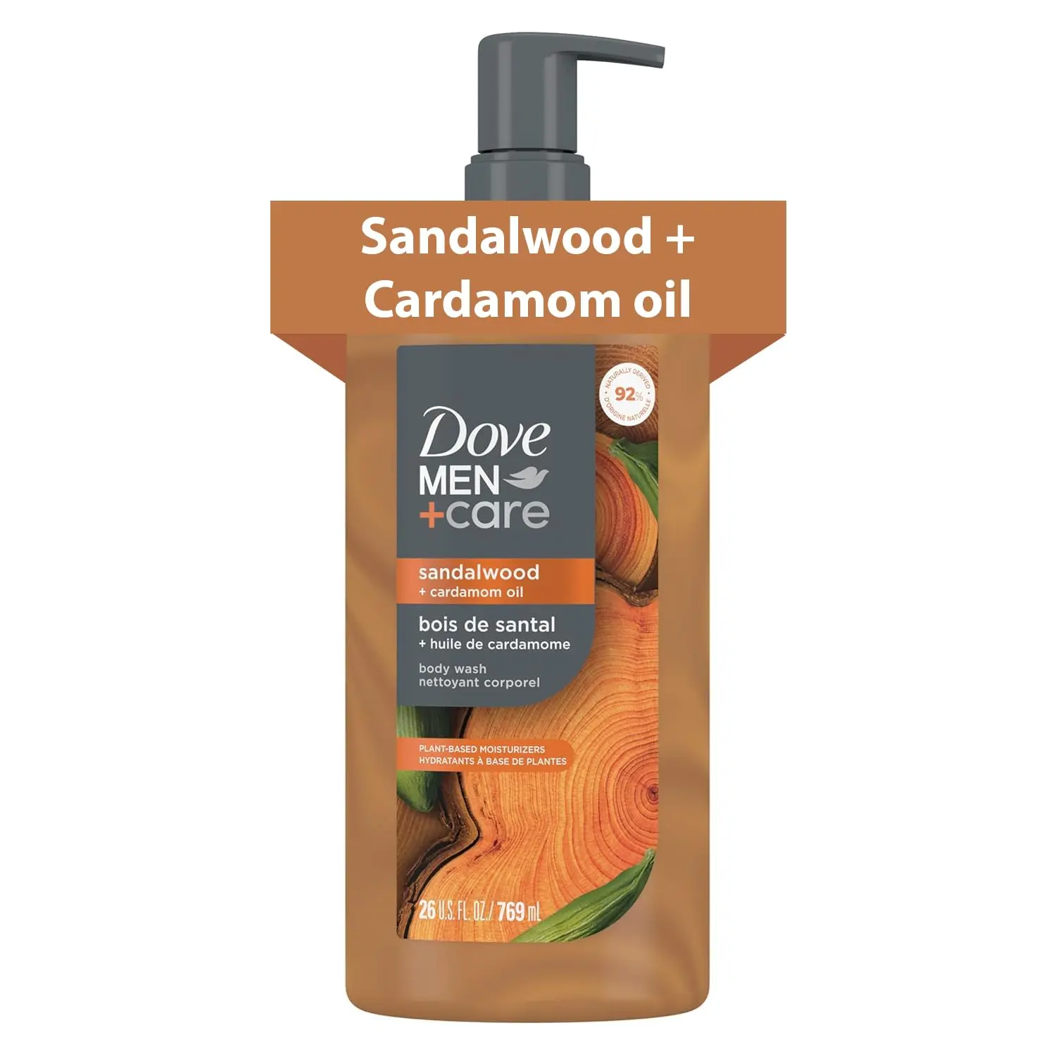 Dove Men Moisturizing Body Wash, Sandalwood + Cardamom Oil, 26oz | Helps Nourish and Hydrate Skin, With Plant-Based Moisturizers, For Daily Showers