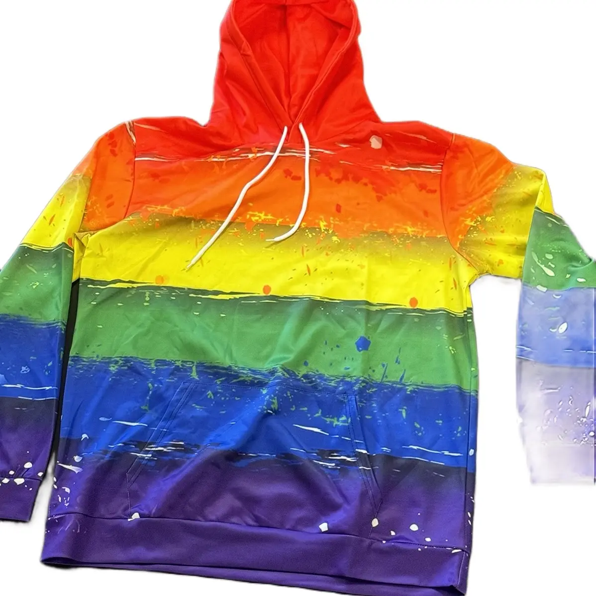 Rainbow hoodie available in Small and Medium only. Pullover