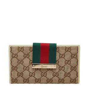 Pre-owned GUCCI Canvas Small Leather Goods GG Sherry Line Long Wallet