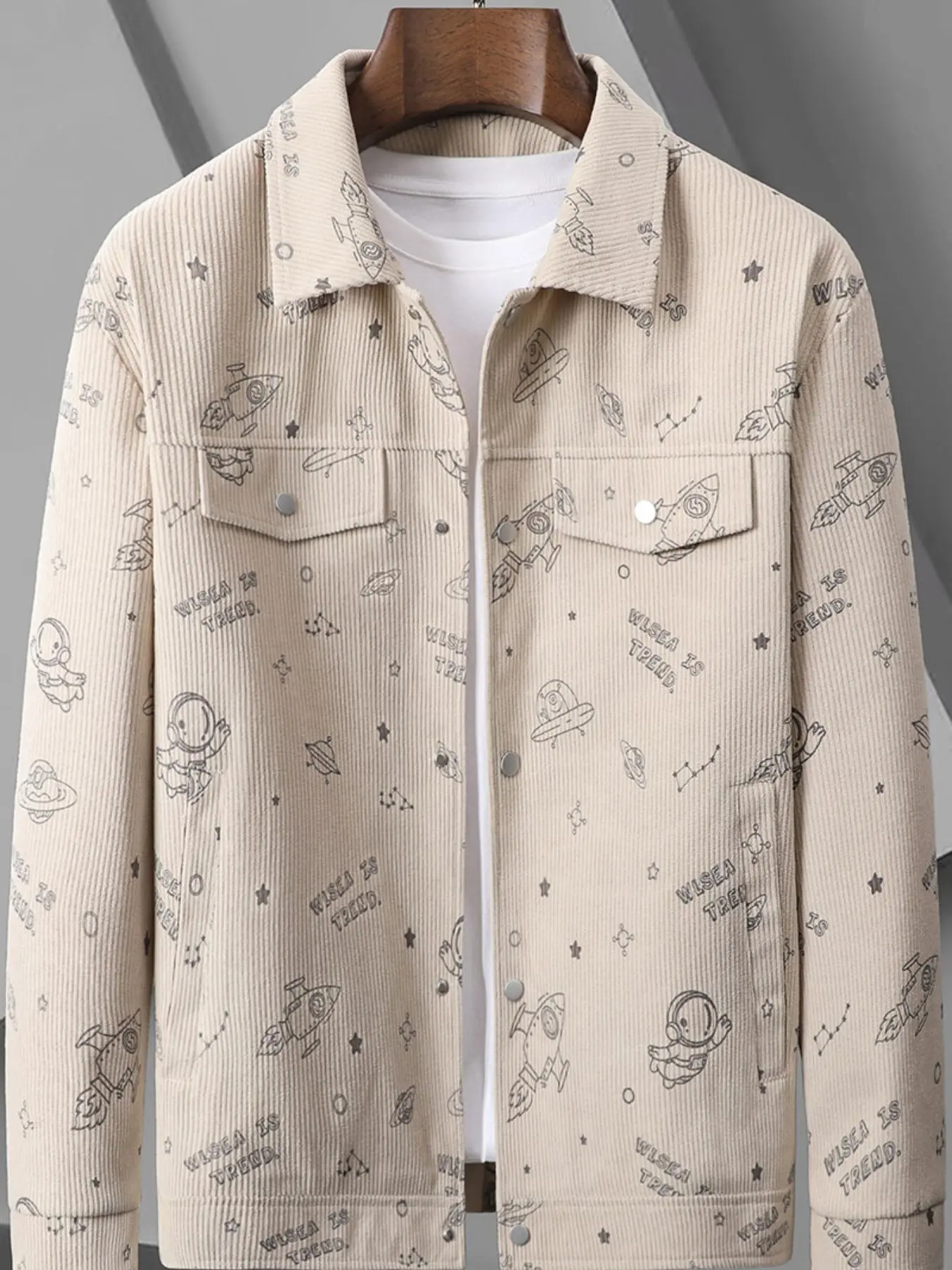 Men's Astronaut Print Zip Up Jacket, Loose Casual Comfy Long Sleeve Outerwear for Fall & Winter, Men's Clothes for Daily Wear, Coats