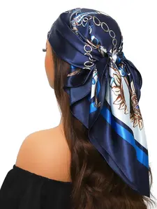 1pc Fashion Chain Printed 90cm Square Scarf With Chain Pattern, Suitable For Daily Wear, Satin Headscarf Bandana Bandana,Hair Band,Head Band Ideal For Dressing Up Your Look, Fashion Hair Scarves