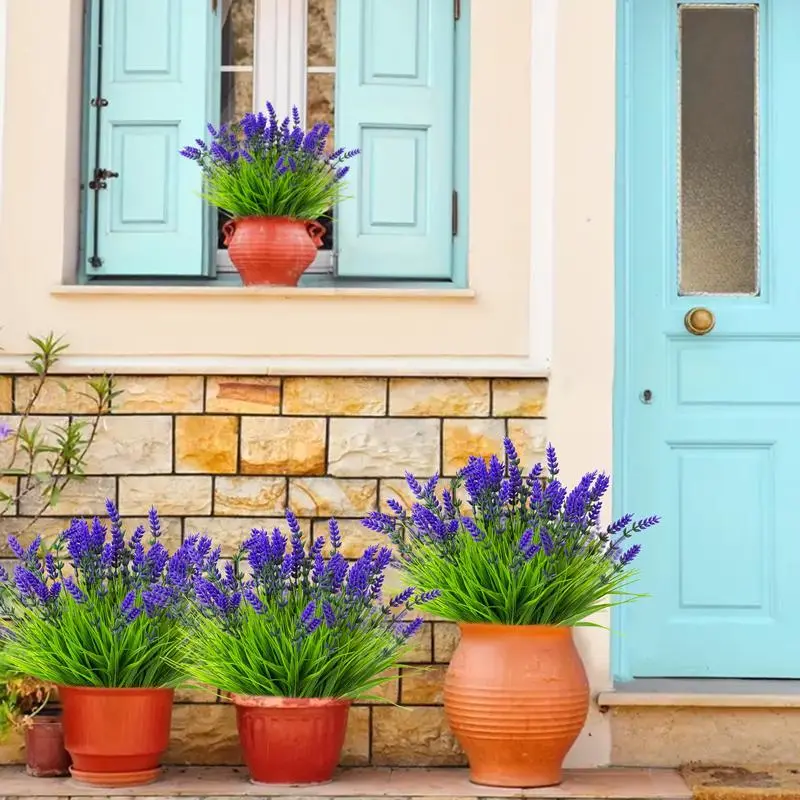 Serra Artificial Flower (12pcs/22pcs)，graduation bouquet,Bundles Artificial Plants Outdoor, 17.8" Tall Artificial Flowers Outdoor Fake Plants UV Resistant Fake Lavender Flowers, Plastic Faux Flowers Greenery for Porch Garden Patio Window Box Courtyard