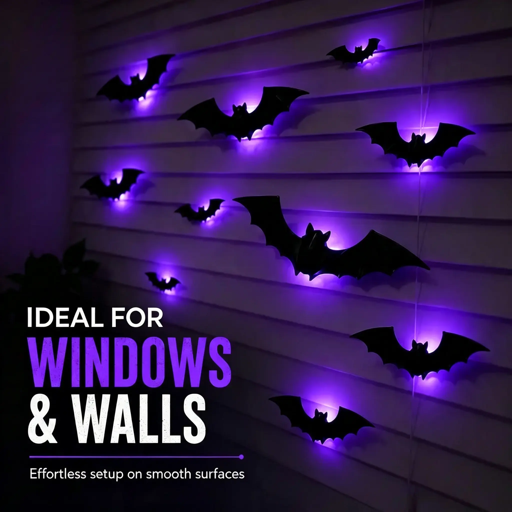 3D Bat Light LED Decorations, 12pcs/24pcs Halloween Spooky Ornaments, Bendable Wall Stickers with Smooth Bubble-Free Application, Easy Install Battery Powered Glowing Decor, Non-Remote Indoor Decor for Home, Party, Window, Door, Festival