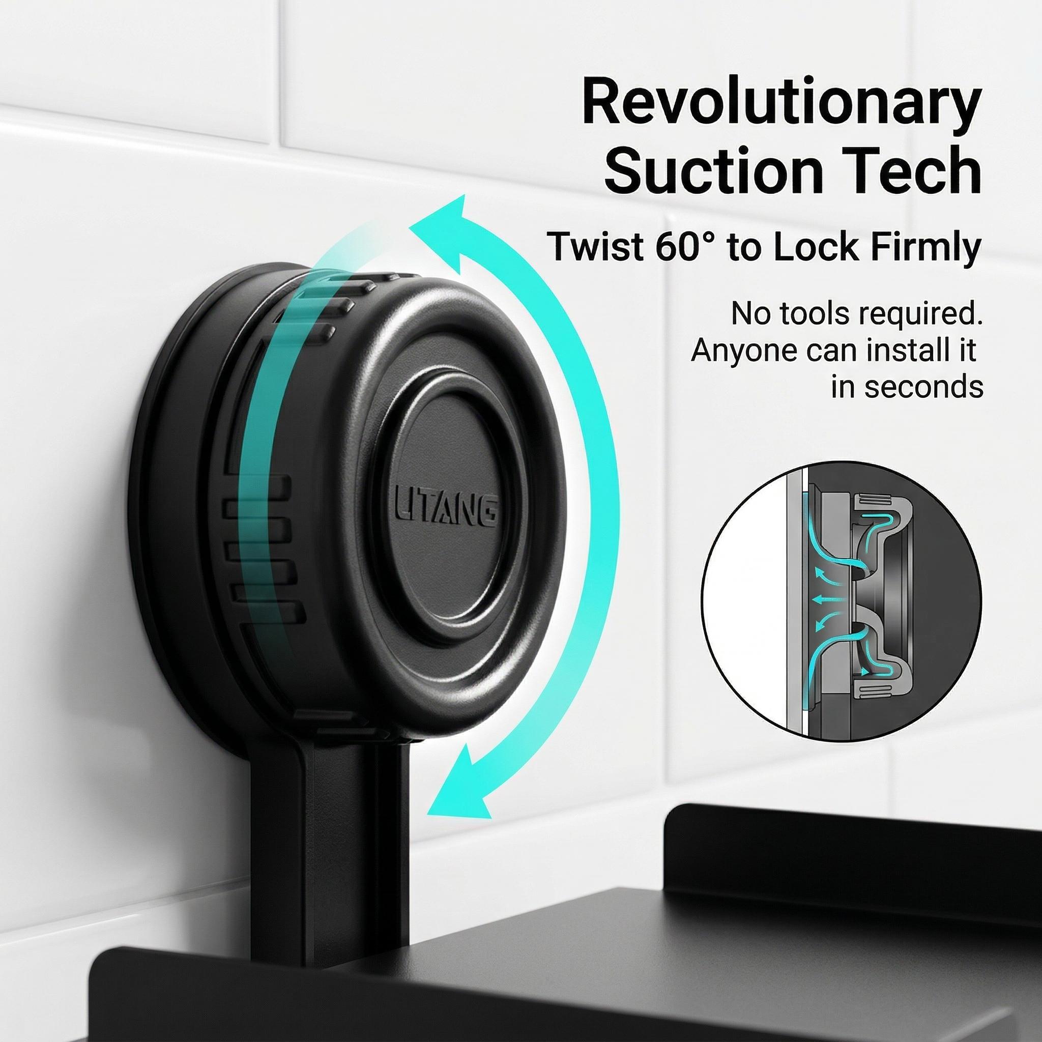 Suction Cup Toilet Paper Holder with Shelf, No Drill Bathroom Organizer, Heavy-Duty Vacuum Suction, Rustproof Space Aluminum, Matte Black Wall Mount Tissue Dispenser for Bathroom, RV, Rental Friendly
