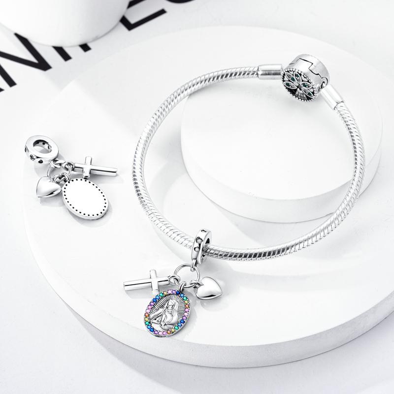 Virgin Mary Cross Pendant | Rainbow Zirconia Religious Jewelry | Elegant Faith-Inspired Jewelry | Compatible with Pandora Bracelets and Necklaces | The Perfect Spiritual Gift for Women