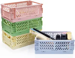 4 Pack Mini Foldable Plastic Small Baskets for Organizing and Storage, Collapsible Storage Crate for Home Bedroom Office Classroom Drawer Organizers (5.9x3.9x2.2in) Mini Size