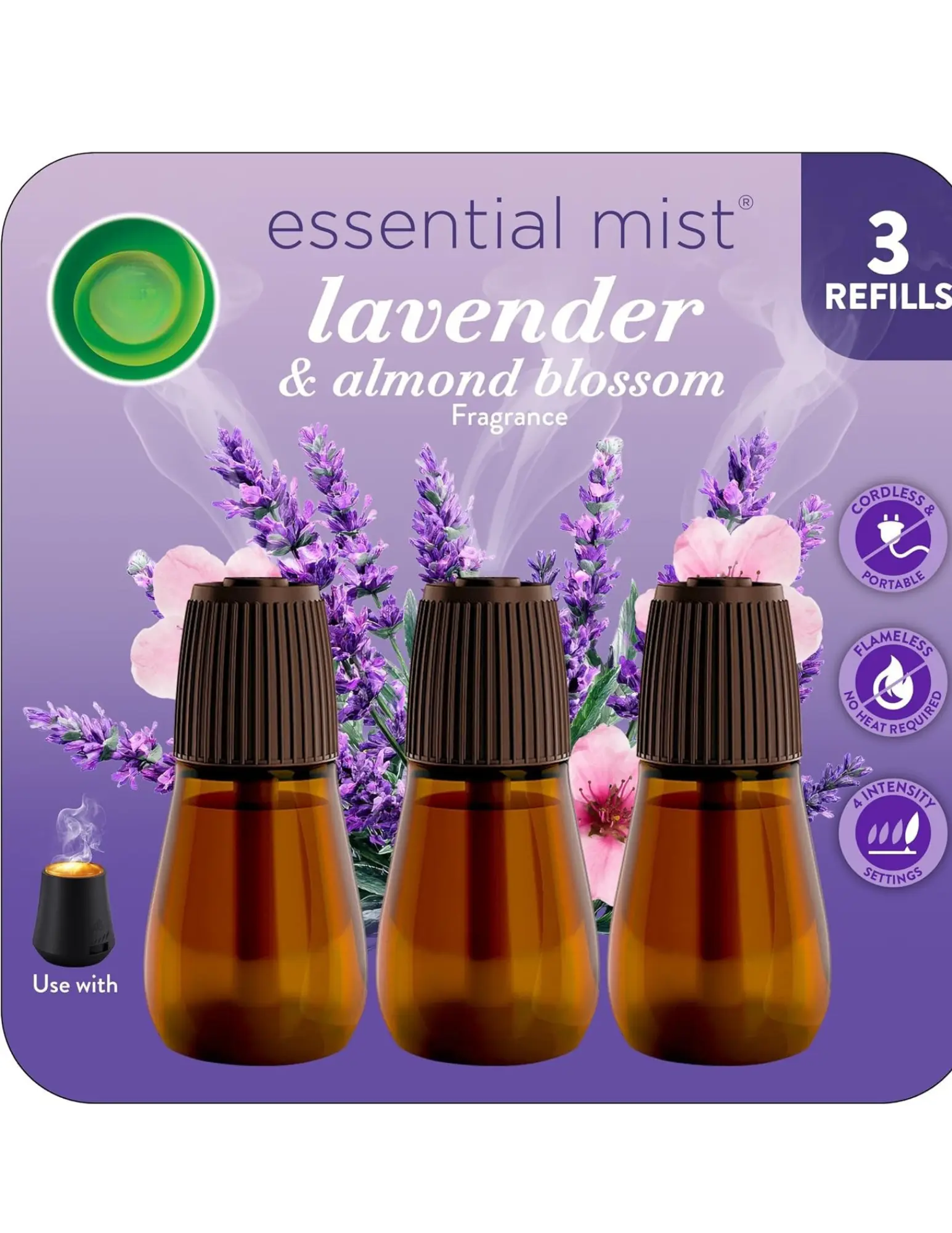 Essential Mist Refill, Essential Oils Diffuser, Lavender and Almond Blossom, 3 ct, Air Freshener, Aroma diffuser
