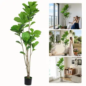 RIDDSEE 6FT (180cm) PVC Artificial Fiddle Leaf Fig Tree, Faux Ficus Lyrata Decorative Floor Plant with Pot, Lifelike Fake Tropical No-Maintenance Decor for Indoor Home Living Room, Office