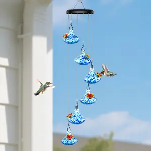 【 Hummingbird Feeder & Wind Chime】600ml Glass Bird Feeder VINGUYS| Garden Decor Outdoor Hanging Gift for Bird Lovers(Blue）