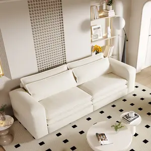 3-in-1 King Size Convertible Sleeper Sofa Bed with Chaise Lounge, Lumbar Pillows, and Large Teddy Fabric Sectional, Modern Comfortable Beige White Indoor Furniture for Living Room, Apartment