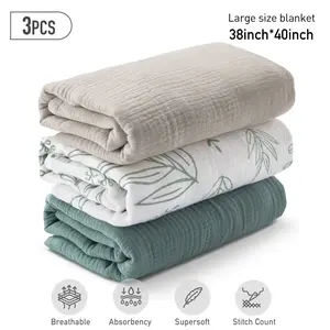 3 Pack Muslin Swaddle Blankets for Newborn, Breathable Soft Receiving Blanket, Large 38x40 Inches, Essential Infant Shower Items, Toddler Gift