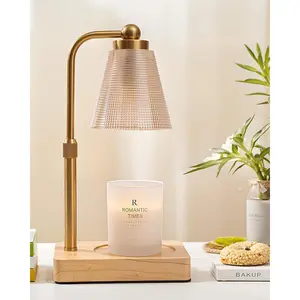 Gold Electric Candle Warmer Lamp with Timer, Adjustable Height & Brightness, 2 Replacement Bulbs, 1-Year Warranty, Decor for Jar Candles, Room Decor for Living Room, Bedroom