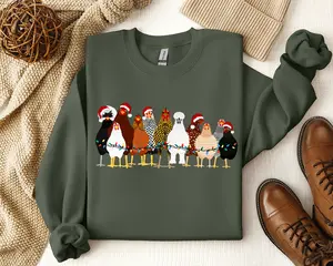 Cute Christmas Chickens Sweatshirt, Funny Christmas Chicken Sweatshirt, Christmas Crewneck, Holiday Sweatshirt, Christmas Farm Sweatshirt