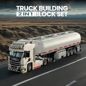 1109 Piece Oil Tanker Tow Truck Model Building Blocks Set, European Style Tractor, Two-In-One Vehicle, Industrial Aesthetic Design, Expandable Garage Collection