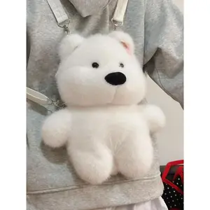 ins niche Japanese cartoon bag Samoyed little white bear doll plush bag backpack lightweight oblique straddle backpack