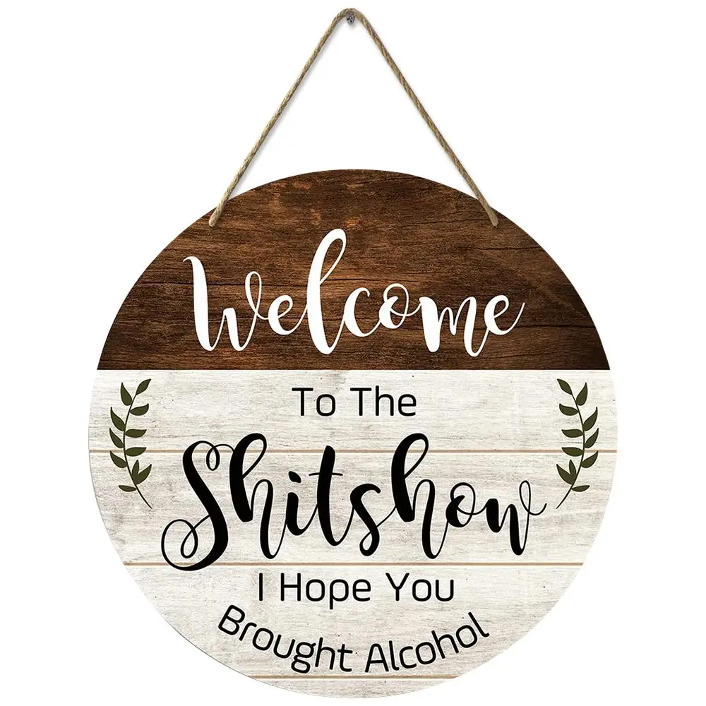 Welcome Wooden Sign, Letter Pattern Wood Door Sign, Funny Welcome Wall Hanging Plaque for Front Door Entryway Porch Bar Pub Farewell Party, Party Supp