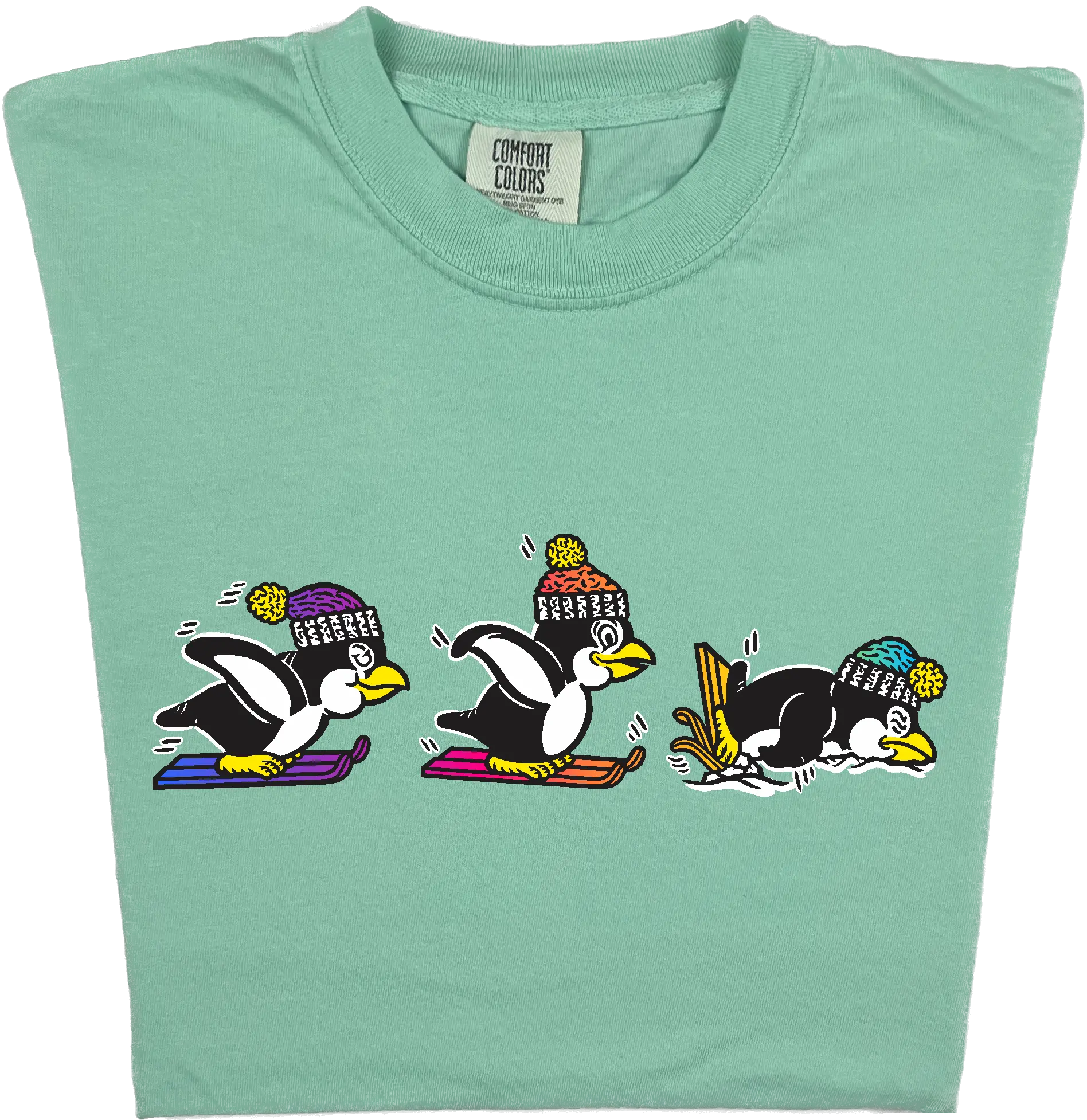 Skiing Penguins T-Shirt Casual Cotton Menswear Top
