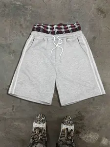 Trendy Men's Shorts with Plaid Waistband, Adjustable Drawstring for Comfort, Perfect for Casual and Sports Wear, Summer Fitted Shorts for Young Men, Casual Breathable Comfy Shorts