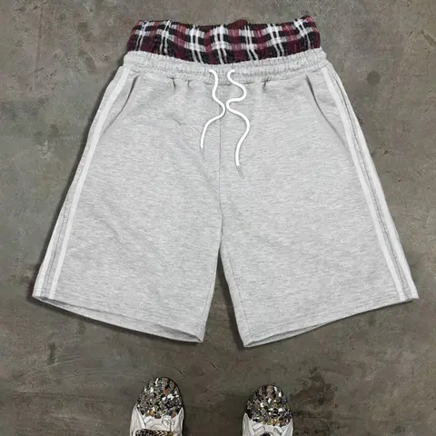 Trendy Men's Shorts with Plaid Waistband, Adjustable Drawstring for Comfort, Perfect for Casual and Sports Wear, Summer Fitted Shorts for Young Men, Casual Breathable Comfy Shorts, Casual Fashionable Shorts, Casual Plain Shorts, Daily Casual Shorts