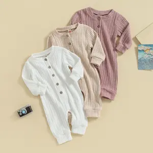 Newborn Baby Boy Girl Button Knitted Sweater Romper Long sleeve Jumpsuits Playsuits