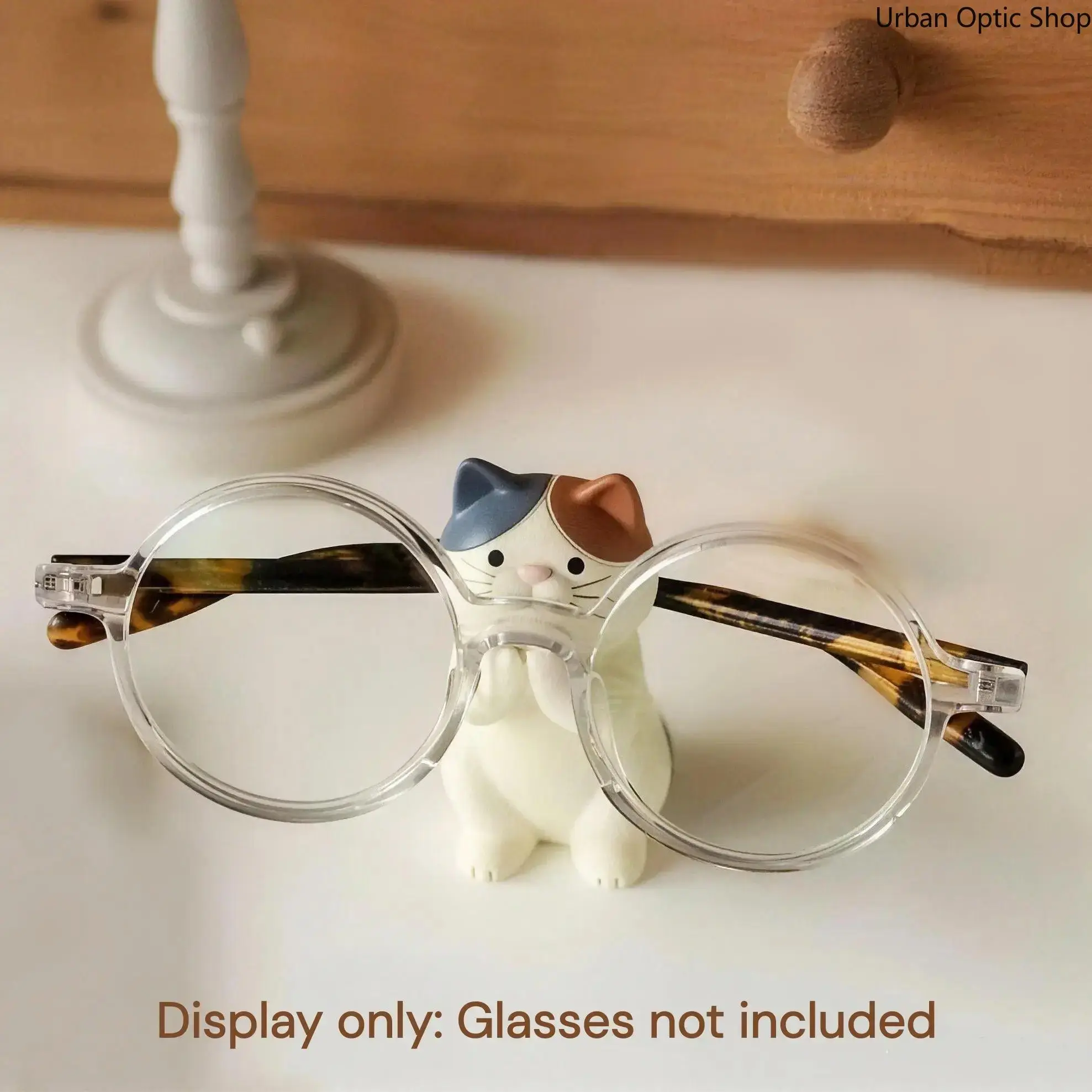 XUH Cat Eye Glasses Holder - Funky Floral Resin Stand with Rubber Accents, Animal-Themed Desktop Ornament for Home Office Decor, Gift for Cat Lovers, Unisex Whimsical Accessory, Eye Glasses Holders