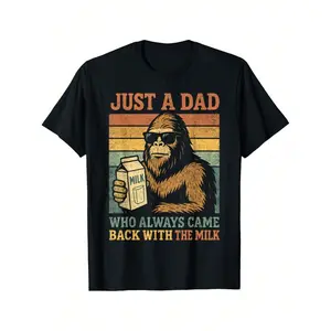 Funny Dad Tee – “Just a Dad Who Always Came Back With the Milk”, Men’s Cartoon Graphic T-Shirt, Casual Daily Wear, Gift for Father