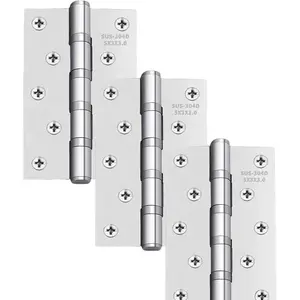 5" Stainless Steel Door Hinges, Heavy Duty 304 5 x 3 Inch Ball Bearing Non Removable Hinge Pin for Interior and Exterior Ourtswing Door or Gate -3 Pack (3,  )