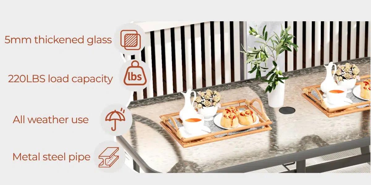 【2 Packages】MAMIZO 7-Pcs Outdoor Table and Chairs for 6, All Weather Dining Set W/Rectangle Glass Table and Patio Textilene Stackable PVC-coated Polyester Chairs, Patio Furniture Set For Garden Lawn Deck (Umbrella Not Included) soft cushion backyard decor 【2 Packages】MAMIZO 7-Pcs Outdoor Table and Chairs for 6, All Weather Dining Set W/Rectangle Glass Table and Patio Textilene Stackable PVC-coated Polyester Chairs, Patio Furniture Set For Garden Lawn Deck (Umbrella Not Included) soft cushion backyard decor