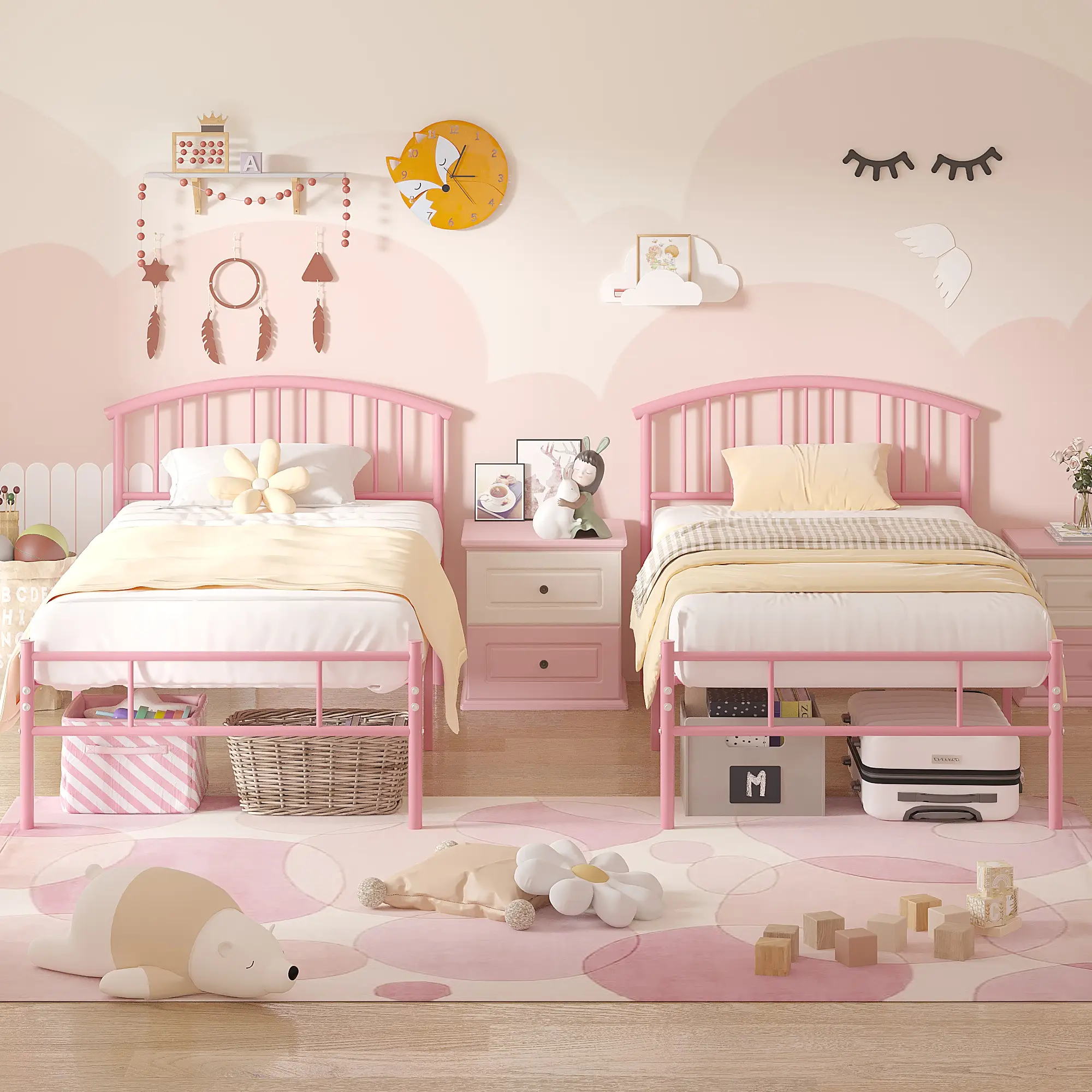 VECELO Twin Size Bed Frame with Headboard and Footboard, Heavy Duty Metal Slat Support, Platform Mattress Foundation, No Box Spring Needed, Easy Assem