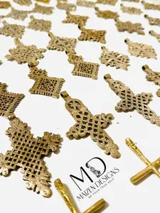 Handcrafted Ethiopian Bronze Neck Cross - Religious Necklace Gold Plated Amulet Exquisite Jewelry Gift