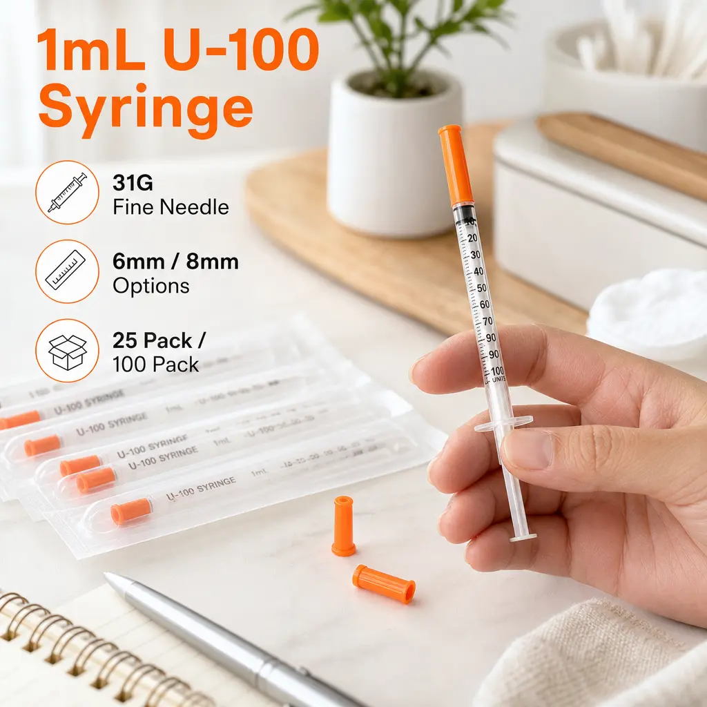 1ml 31G Syringe with Needle 100 Pack, Individually Sealed - U-100 Ultra-Fine Multipurpose Dispensing Tool for Pet Care, Lab, DIY Models & Gardening