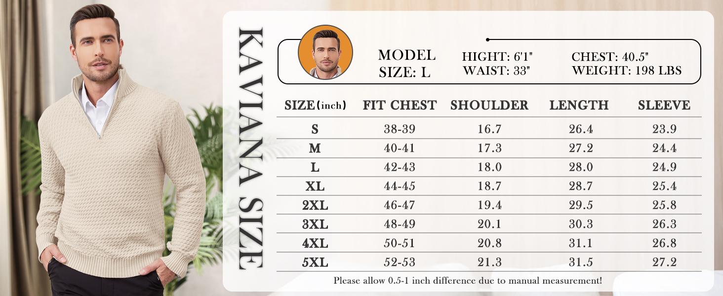 Zaitun Men's 1/4 zip pullover sweater Long-sleeved solid-color knit sweater Casual top