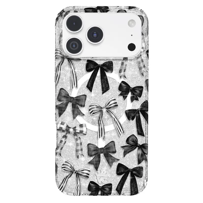 Velvet Caviar Wireless Magnetic Phone Case for iPhone 15 Pro & Other iPhone Devices - Gothic Bow Halloween Stripe Pattern, Aesthetic, Rugged Protection, Stylish Shockproof Casing, Phone Accessories
